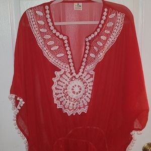Red and White Swim Coverup